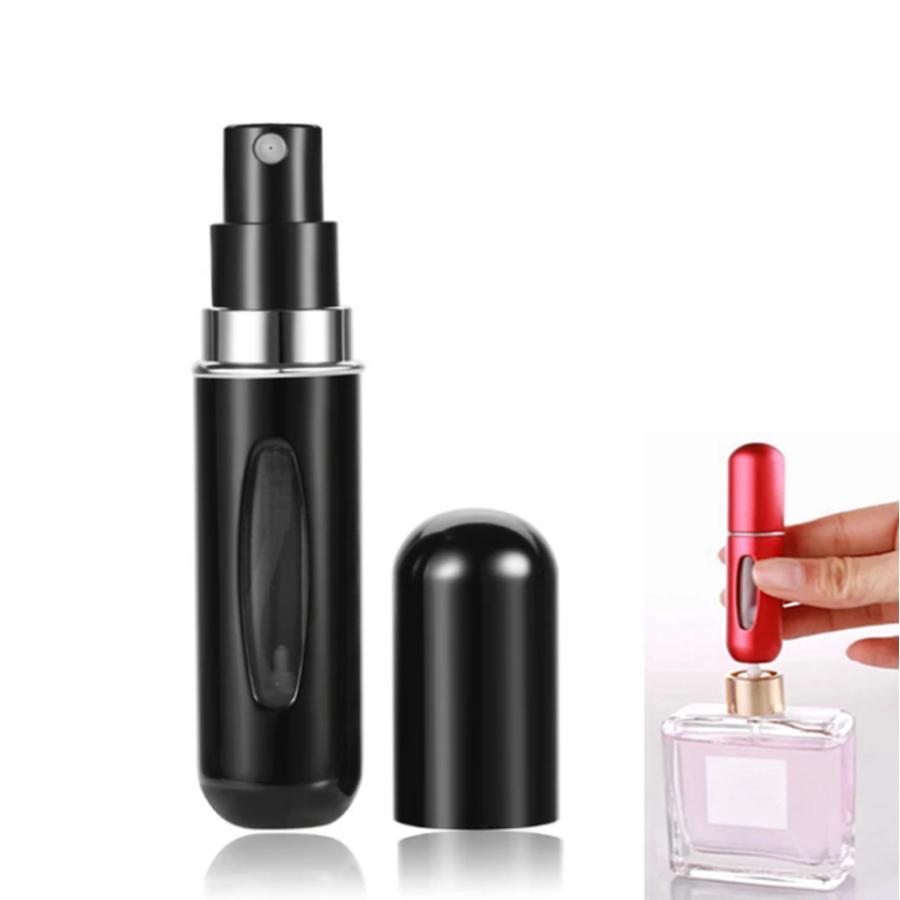 香水瓶 詰め替え トラベル 旅行 スプレー 化粧品 空の容器 ボトル 持ち運び 5ml| ブラック