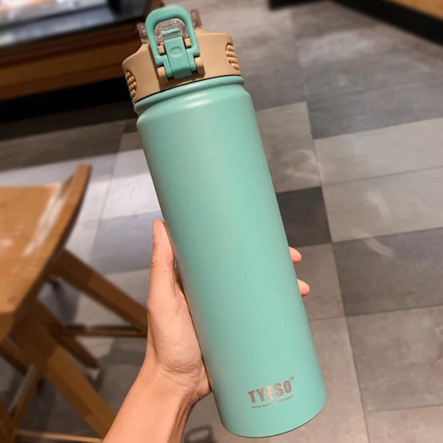 水筒 ステンレス 大容量 750ml ハンドル付き マグボトル スポーツ 魔法瓶  ブルーグリーン