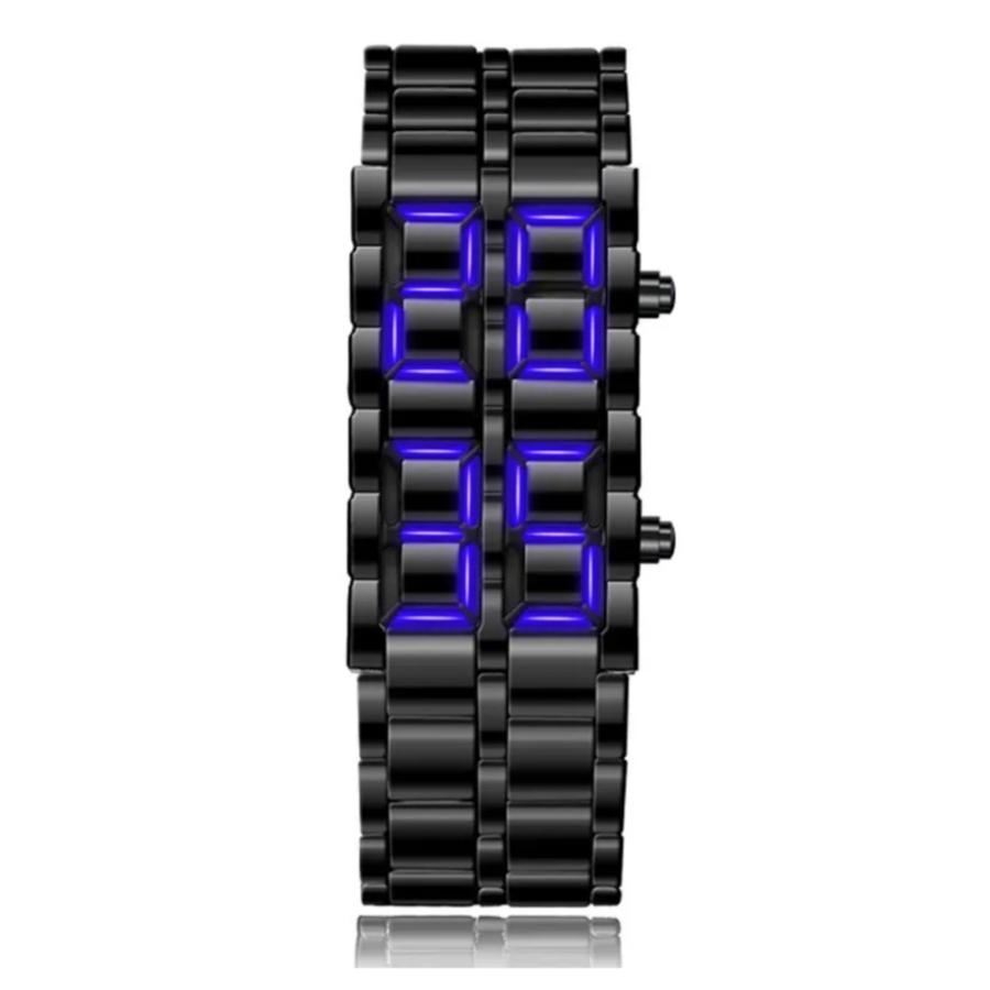 メンズ 腕時計 LED デジタル ステンレス ブレスレット 時計 ウォッチ アクセサリー   ブラックブルー
