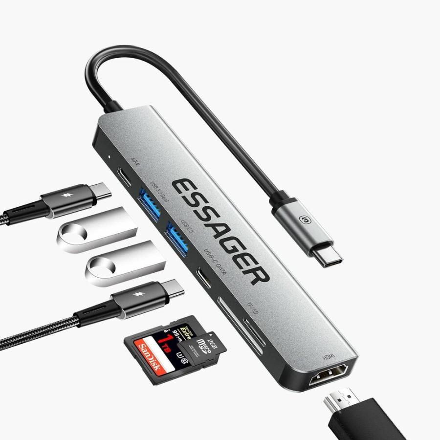 ESSAGER USB Cハブ 7イン1 USB タイプC マルチポート 4K HDMI USB3.0 S 