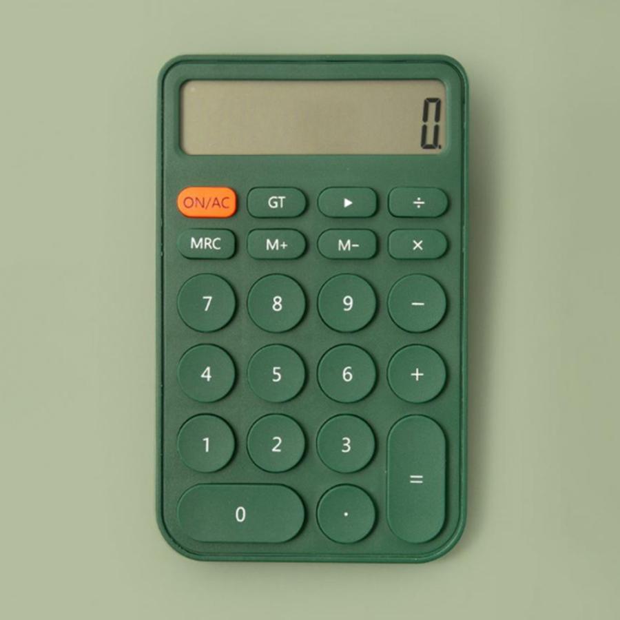 電卓 おしゃれ コンパクト パステルカラー 可愛い 丸ボタン 12桁 オフィス 事務用品 学校 文房具| グリーン