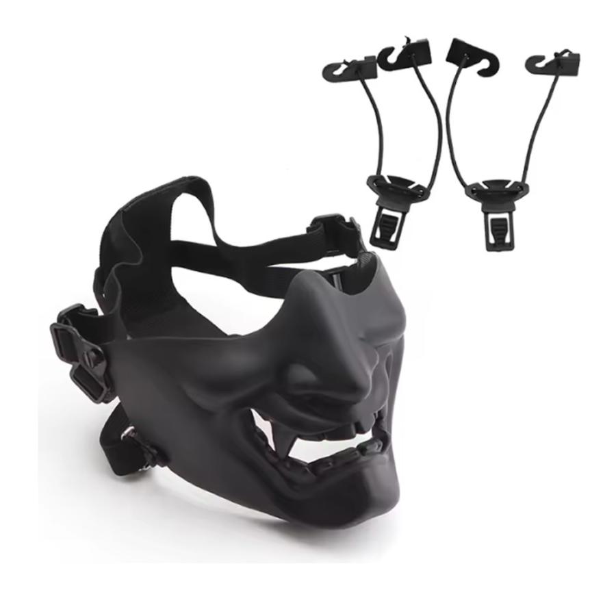 REikirc 戦術的 Airsoft 半顔 悪魔 サムライ ハーフ マスク 般若 BB銃の軍隊 CS党 Cosp  黒