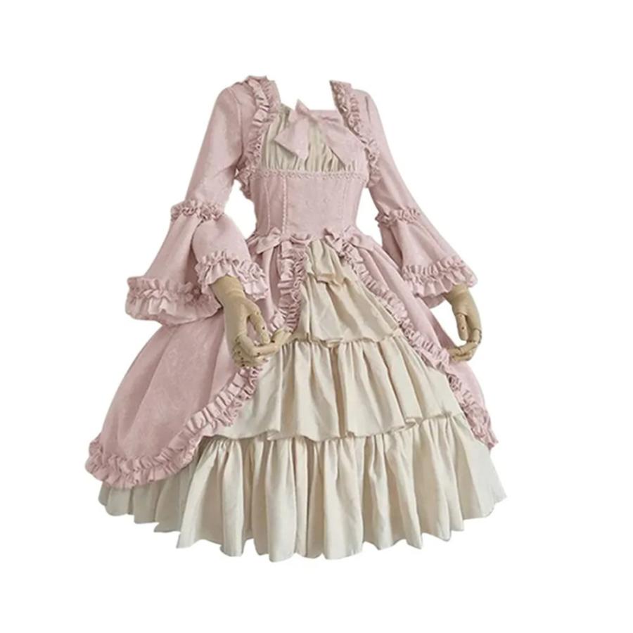 貴族風 ロリータ ドレス お姫様 ロングドレス 舞台衣装 コスプレ ハロウィン 仮装 コスチューム ピンク