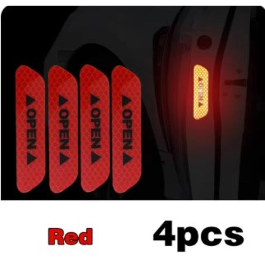 カーステッカー 車 反射ステッカー ドア OPEN 開口部 警告 リフレクター テープ デカール カーア  レッド