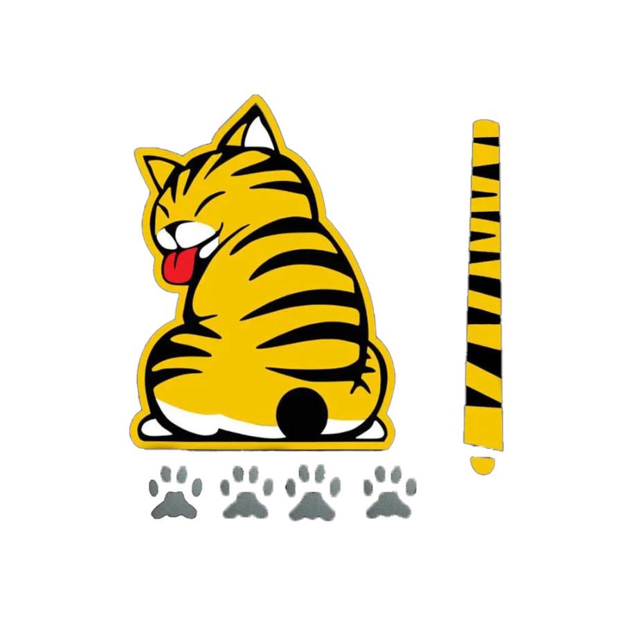 カーステッカー 茶トラ ネコ 猫 シール ステッカー フロントガラス リア  黄 黒 30cm