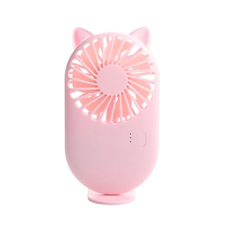 ハンディファン おしゃれ ミニ扇風機 卓上 3段階風量 USB充電式 薄型 軽量   ピンク猫