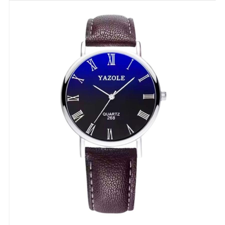 メンズ メンズファッション カジュアル ビジネス 父の日 腕時計 レザーストラップ クォー  青×茶