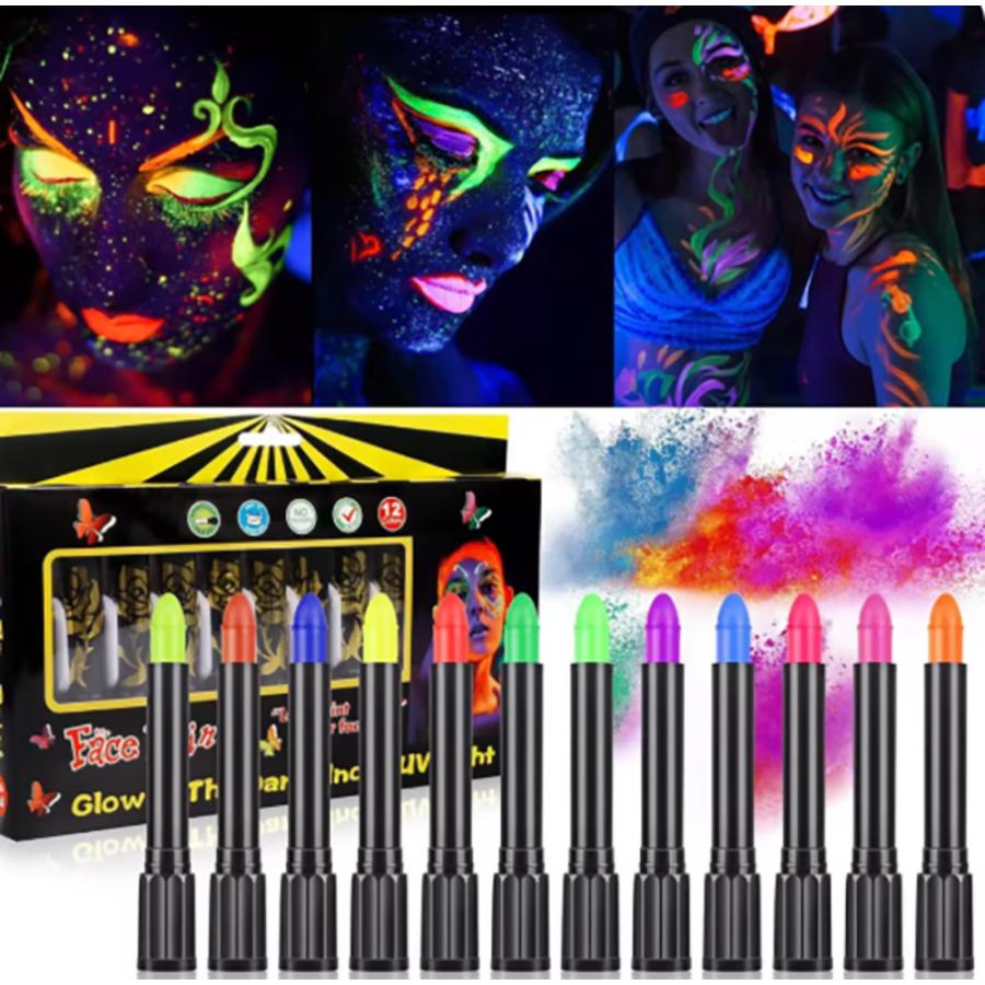 フェイスペイント 12色 顔面  ボディ 1光る塗料 ボディタトゥーマーカー ハロウィンメイク