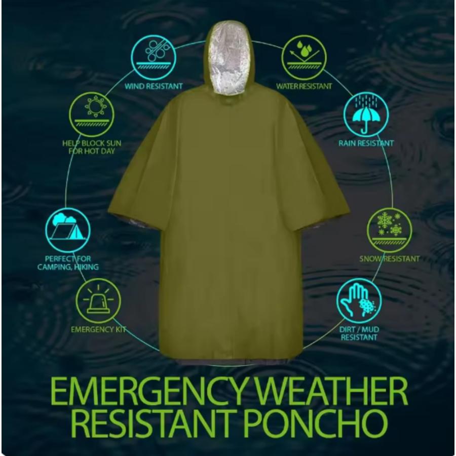 緊急 雨 ポンチョ フード レインコート キャンプ ハイキング サバイバル 防水 トラベルギア グリーン