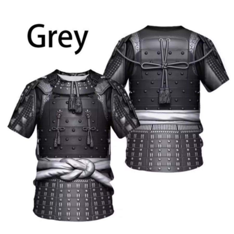 侍 鎧風 Tシャツ メンズ 半袖 戦国武将 甲冑デザイン 3Dプリント サムライ風 コスプレ グレー