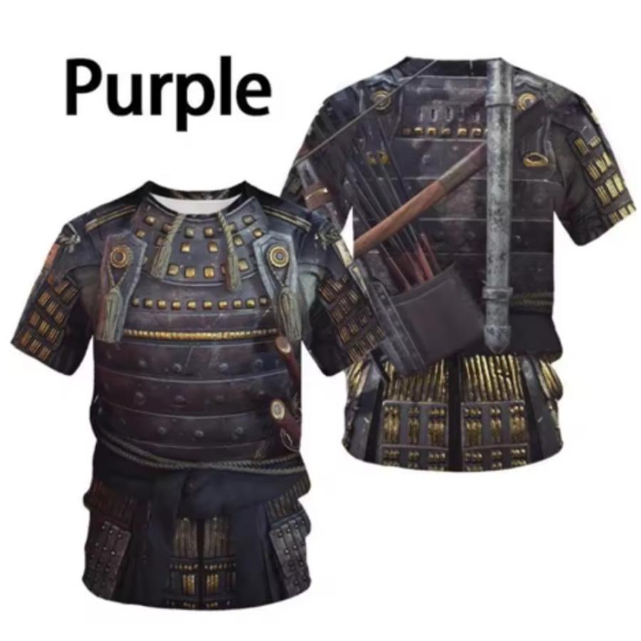 侍 鎧風 Tシャツ メンズ 半袖 戦国武将 甲冑デザイン 3Dプリント サムライ風 コスプレ 紫