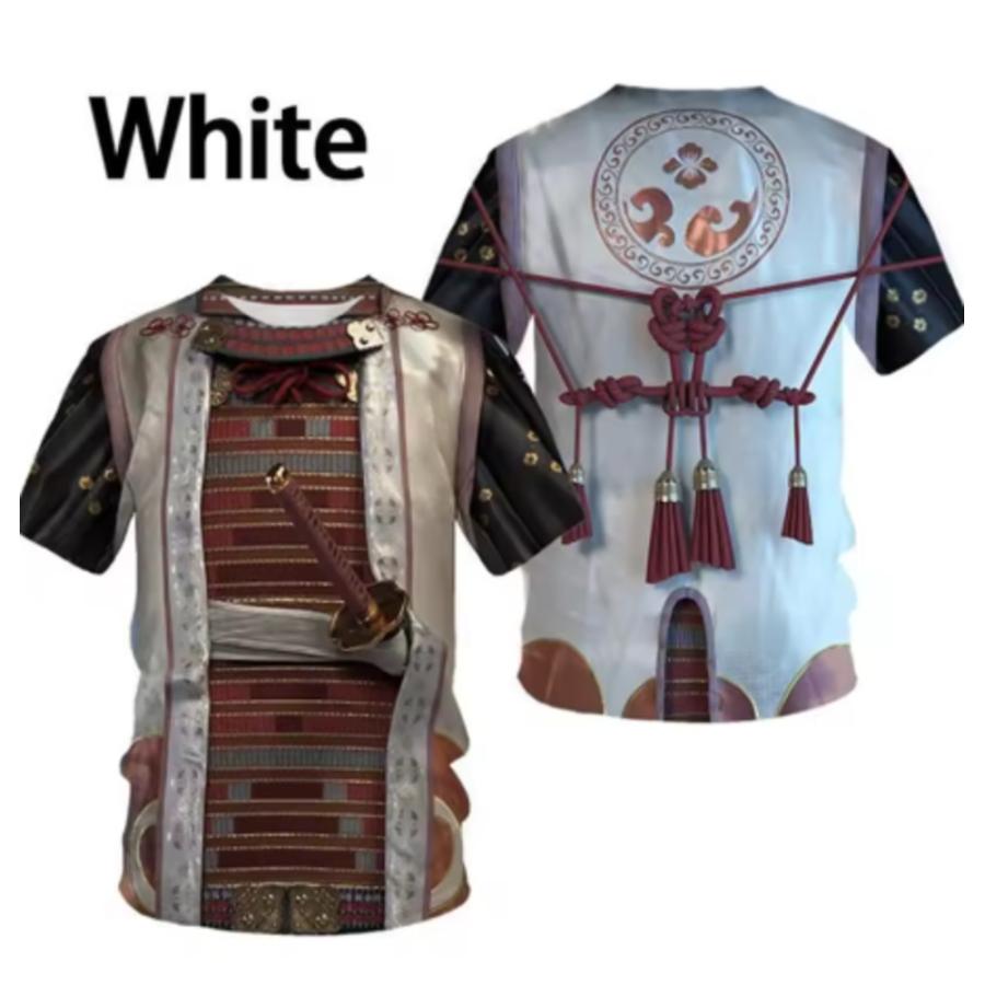 侍 鎧風 Tシャツ メンズ 半袖 戦国武将 甲冑デザイン 3Dプリント サムライ風 コスプレ 白