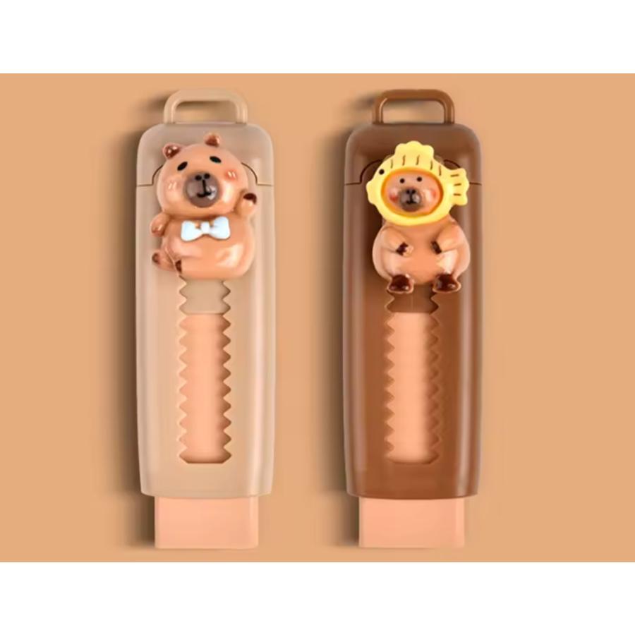 消しゴム カピバラ スティック消しゴム2本セット 鉛筆消しゴム 伸縮可能 文房具  オフィス用品　 