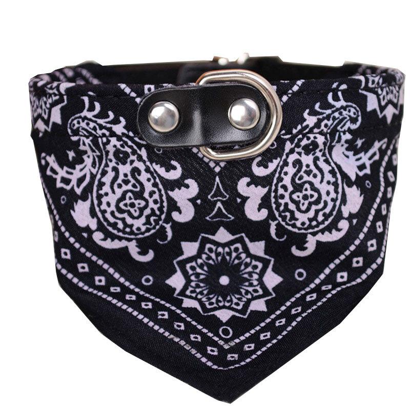 ペット バンダナ 首輪付き スカーフ 調整可能 犬 猫 小型犬 中型犬 ブラック ブラック-M