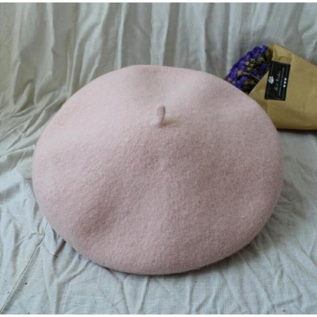 ベレー帽 レディース シンプル 帽子 ウール 暖かい フランス アーティスト ビーニーハット ギフト| ピンク