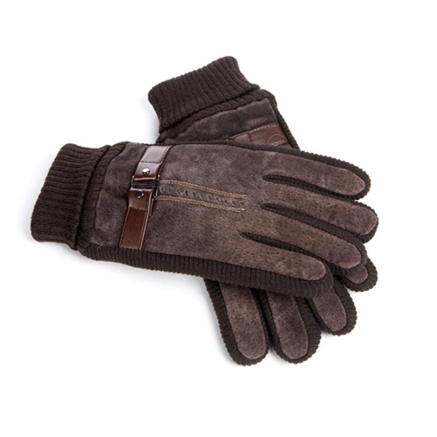 メンズ スウェード リブ編み 革手袋 グローブ タッチスクリーン対  G033コーヒー-XXL