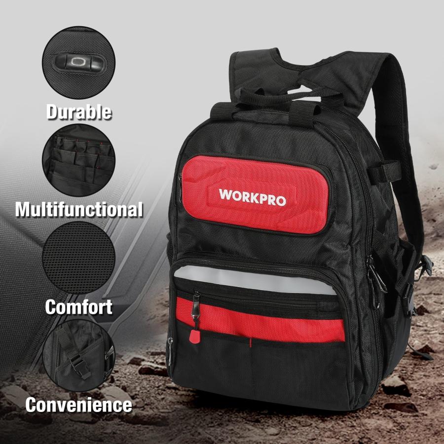 Workpro 2021 新 ツール バッグ 17 インチ バックパック 防水 オーガナイザー バッグ 60 ポケット 多機能 収納 ヘビーデューティ｜pandaz｜06