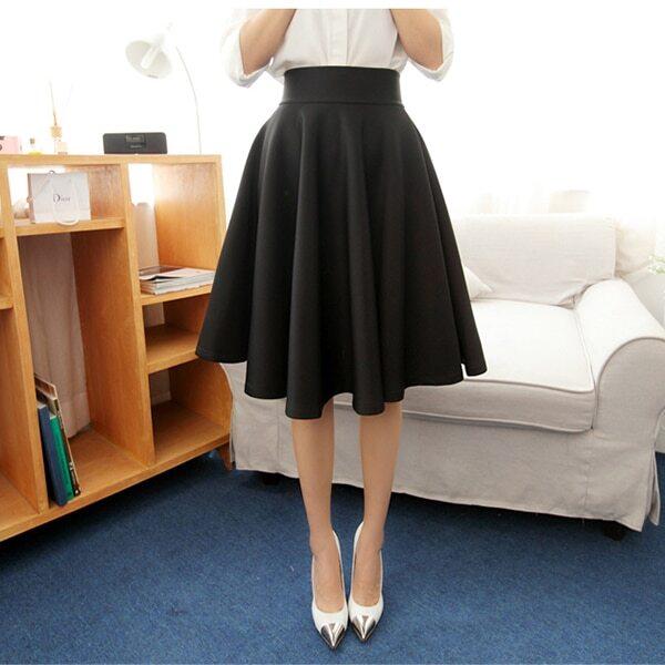 ひざ丈スカート レディース フェミニン オフィスカジュアル アンブレラスカート 女性 アパレル ブラック-L