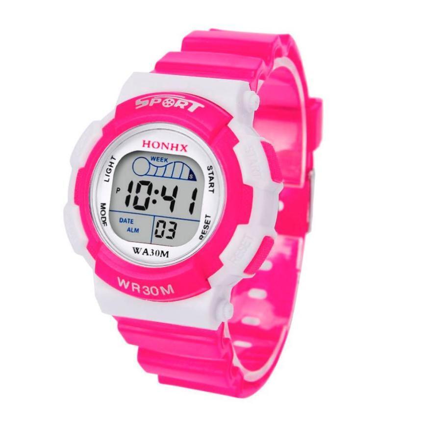 HONHX スポーツ時計 子供 デジタル LEDウォッチ キッズ 生活防水 ゴム シリコ  ピンク