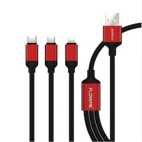 スマートフォン 充電ケーブル iphone アンドロイド lightning+type-  レッド