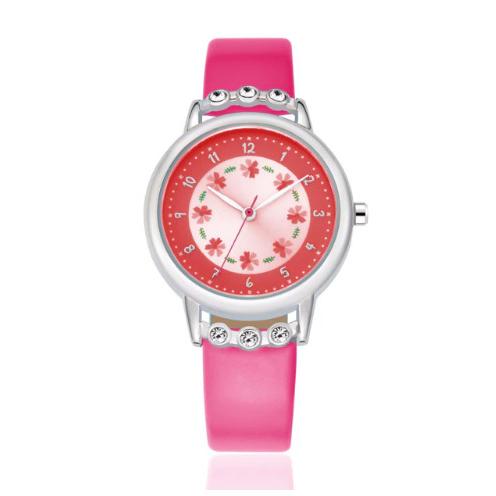 腕時計 子供 ガール かわいい 花柄 アナログウォッチ 女の子用 ピンク シリコンベルト ローズ