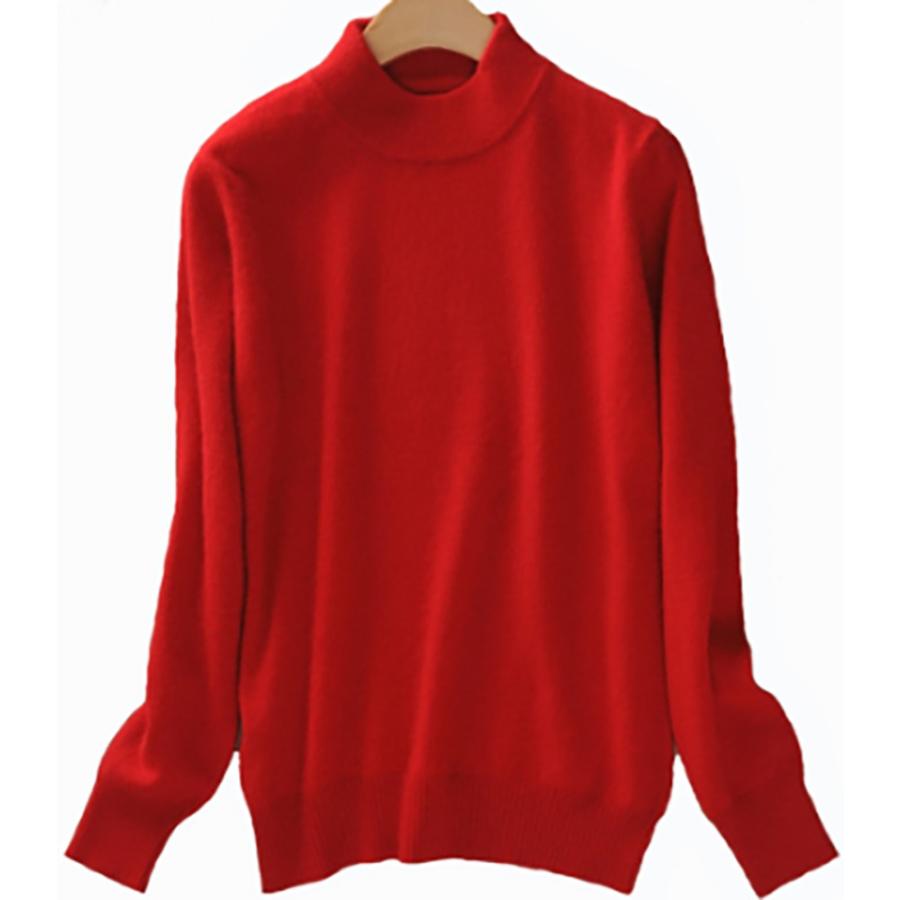 レディース ニット 秋冬 コーデ プルオーバー タートルネック スリムニット カシミヤ  赤-XL