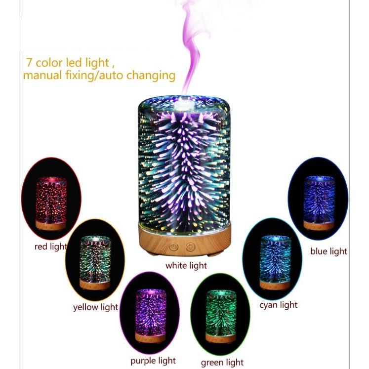加湿器 卓上 アロマディフューザー 7色 LEDライト 3D 静音 リラックス おうち時間 テー  100ml
