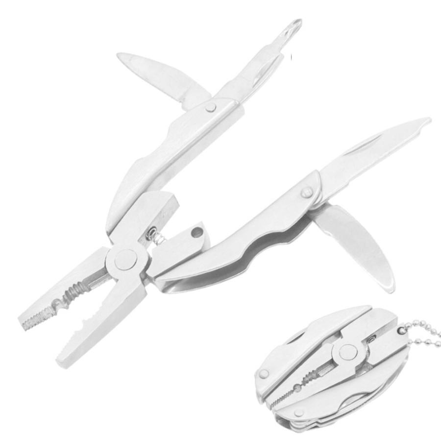 小型 折り畳み マルチツール 変形 キーホルダー ステンレス アウトドア サバイバル 工具 