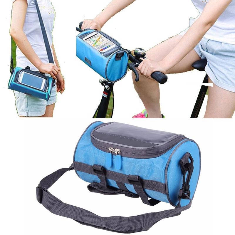 自転車 防水フロントバッグ ショルダー兼用 スマホ収納 サイクリング バイク ポーチ ホルダー blue