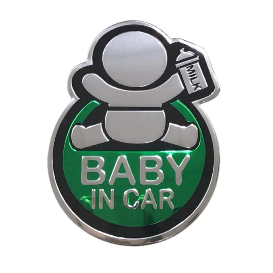 カー ステッカー ベビーインカー プレートタイプ アルミ製 エンブレム シール 車用 チャイルドサイン  緑