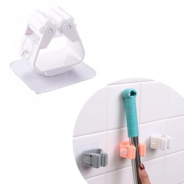 モップホルダー モップハンガー 壁掛け 掃除道具 穴あけ不要 強力粘着 フック ほうき バスルーム 白