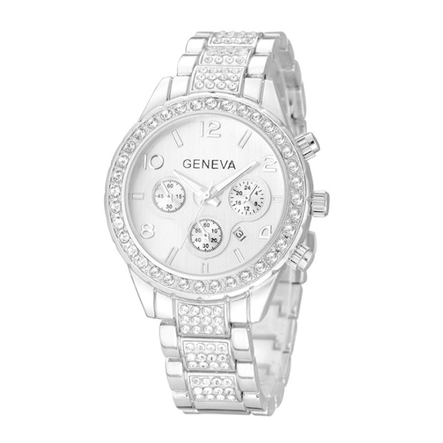 腕時計 ラグジュアリー ゴージャス レディース メンズ クリスタル クオーツ ステ  シルバー