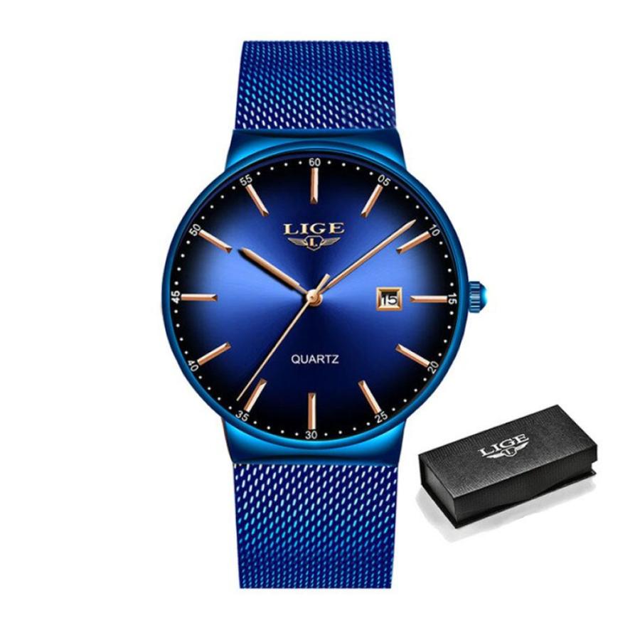 腕時計 メンズ ファッション 防水 スポーツ ステンレススチール メッシュ ビジネス 日付表示 ブル  青