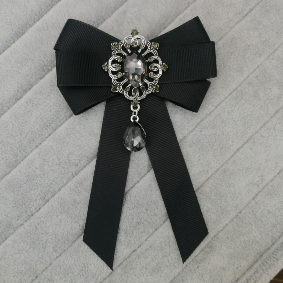 レディース 蝶ネクタイ リボン 地雷系 ブローチ ゴスロリ 可愛い ボウタイリボン アク  黒い石