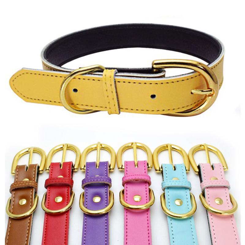 ペット 首輪 犬 猫 イヌ ネコ サイズ調節 ソフトレザー アクセサリー シンプル ペット用品 黄-S