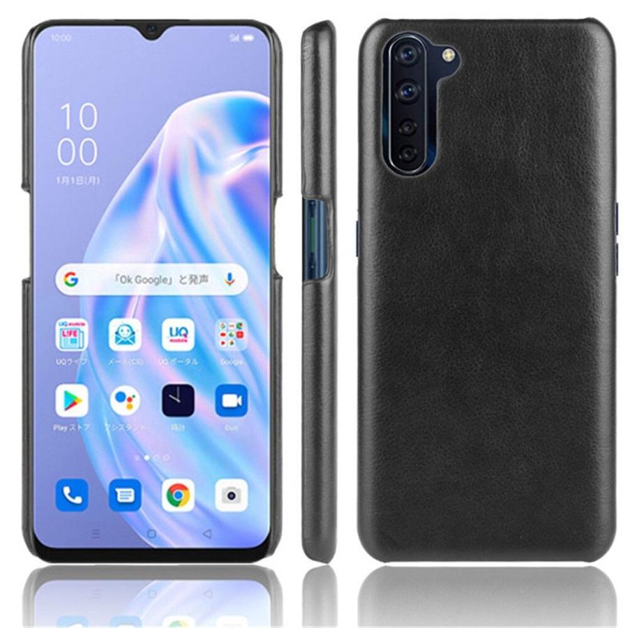 オッポ リノ Oppo Reno3A ケース 高級 PU レザー ハード バック カバー Reno   黒