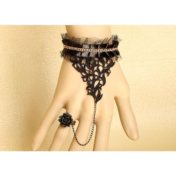 レディース チェーン ブレスレット ブラックレース バラ ゴスロリ スチームパンク ビジュアル系