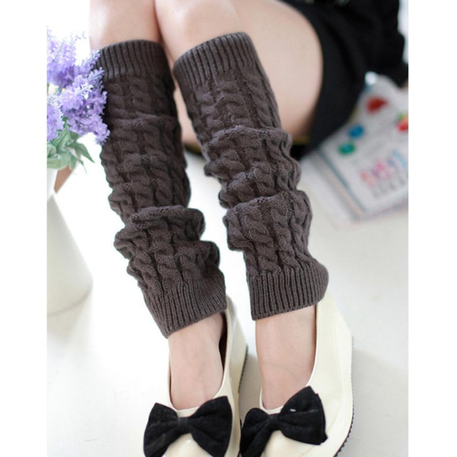 レッグウォーマー ニット ロング丈 ケーブル編み 暖かい 秋冬 可愛い  ダークグレー