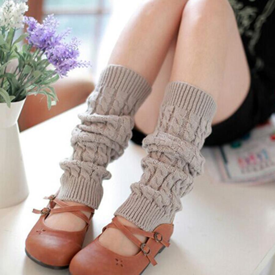 レッグウォーマー ニット ロング丈 ケーブル編み 暖かい 秋冬 可愛い  ライトグレー