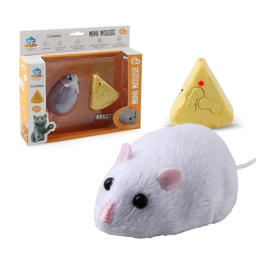 ラジコンねずみ 鼠 ねこのおもちゃ マウス 猫じゃらし リモコン チーズ  ふわふ  ホワイト