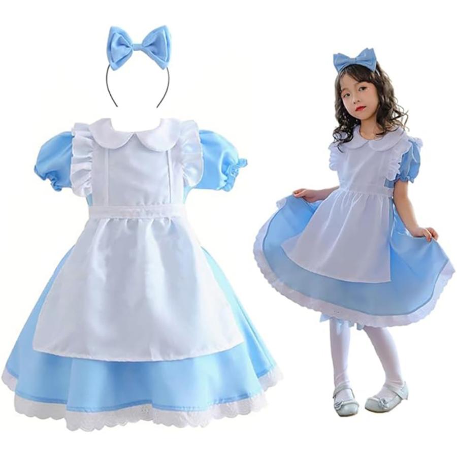 ハロウィン コスプレ アリス 子供 コスチューム 水色 エプロン メイド服 ドレス キッズ 子ども   120