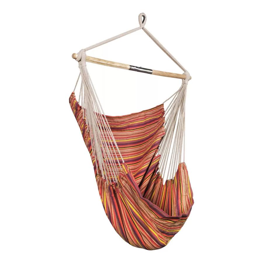 ハンモック チェア リラックス 吊り下げ キャリーバッグ付き 吊り金具付属 アウトドア ストライプ レッド