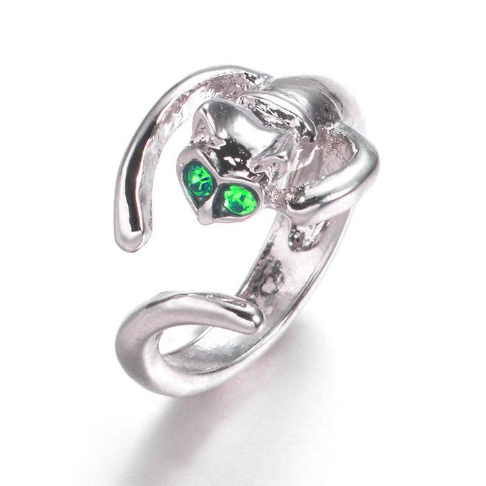 キャットリング 猫の指輪 オープン アクセサリー ジュエリー 指輪 レディース 小物  緑の目