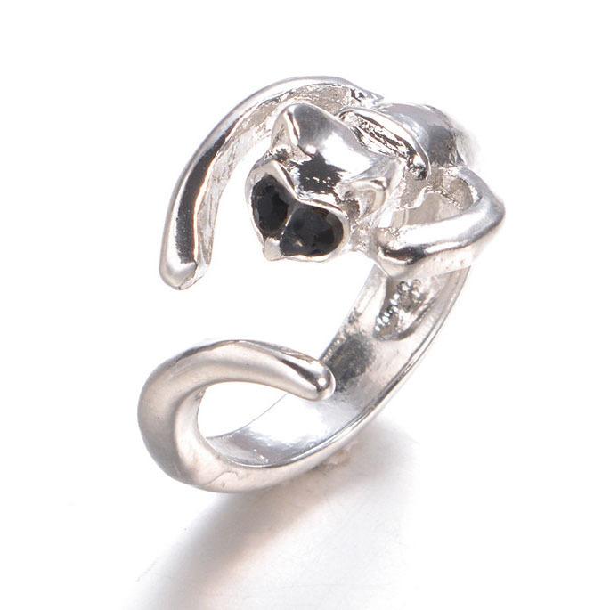 リング 指輪 サイズ調整可能 猫の指輪 キャット ネコ好き アニマル 巻き付く 可愛い   黒の目