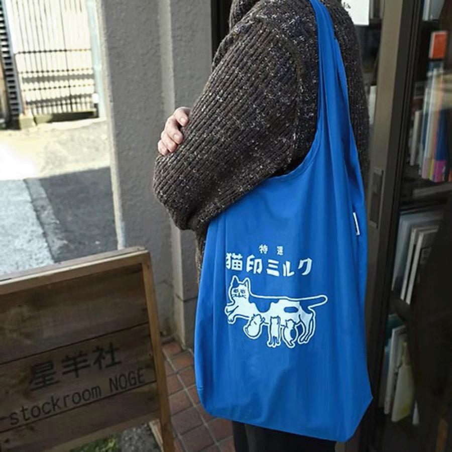 猫印ミルク エコバッグ ふかふか 収納ポーチ 大容量 折りたたみ
