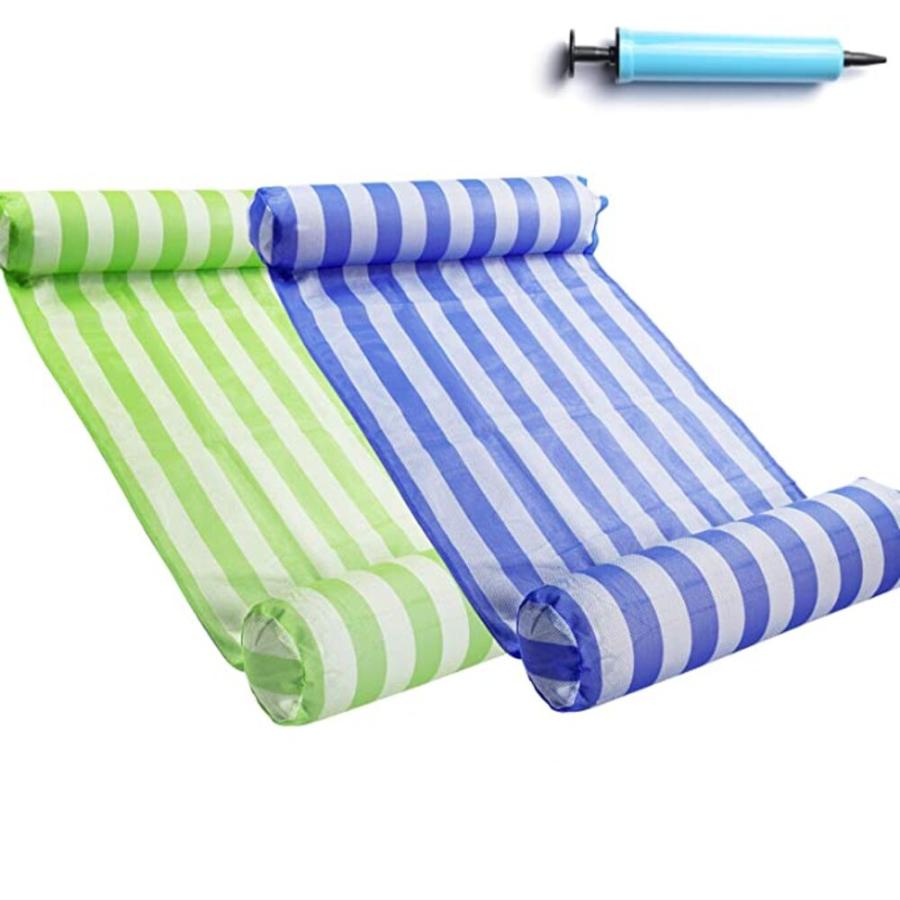 おしゃれ 2色セット プール ポータブル フロート 浮き輪 水上ハンモック ウォーターハン  緑×青