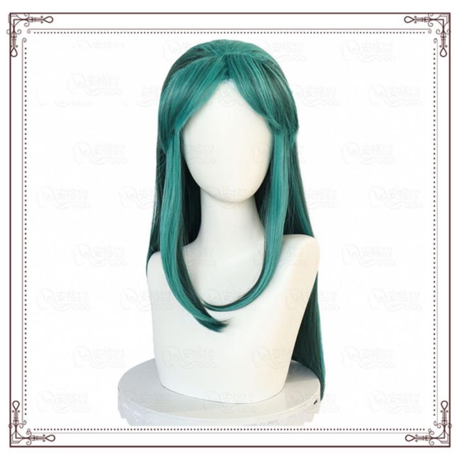 ロング ウィッグ エメラルドグリーン コスプレ 耐熱 かつら ストレート アニメ風 カラフル フルウィッグ 
