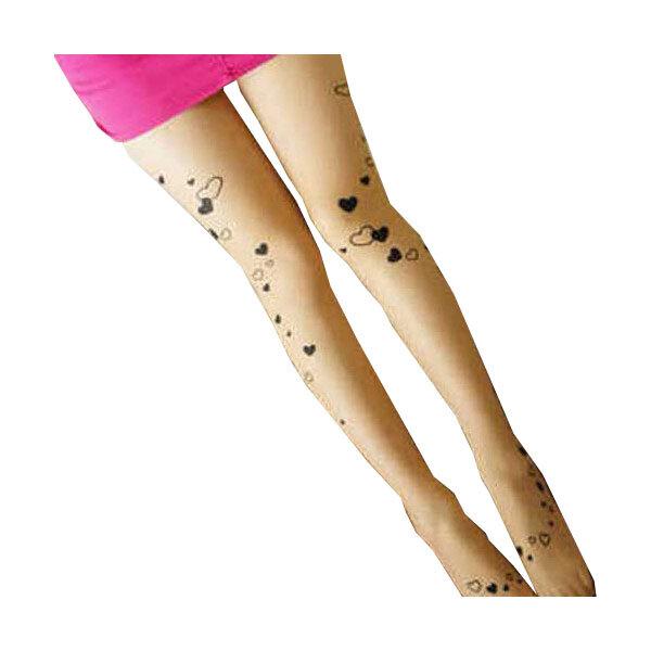 ハート柄 タトゥー風 ストッキング タイツ シアー 美脚効果 セクシー 薄手 レディース フリーサイズ 1 