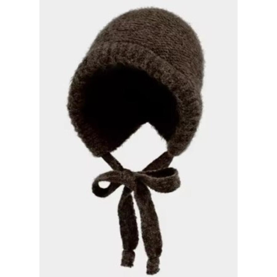 かわいい 女性 帽子 ストラップ付 もこもこ ファッショナブル   ダークブラウン