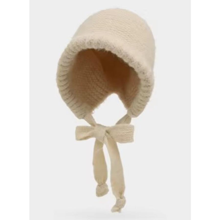 ニットビーニーキャップ ストラップ付 帽子 かわいい バラクラバ もこもこ   アイボリー